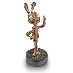 Статуэтка «Кролик в очках»,камень змеевик. Литье бронза