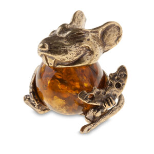 Фигурка — «Сытый крыс», янтарь, литье бронза
