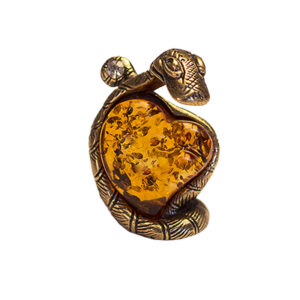 Сувенир «Змейка с сердцем» янтарь Литье бронза