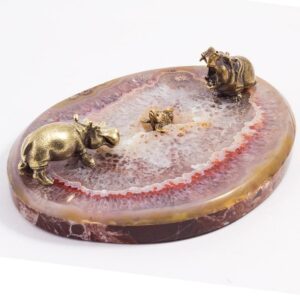 Фигурка «Два бегемота с рыбкой», камни агат, мрамор, 30 мм