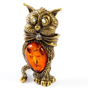 Фигура «Кот красавчик» янтарь Литье бронза