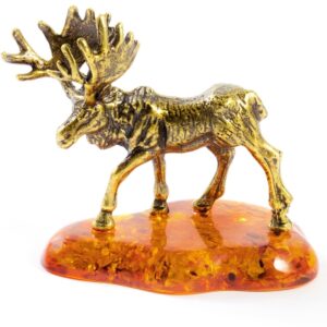 Фигура «Лось» Драгоценный янтарь Литье бронза