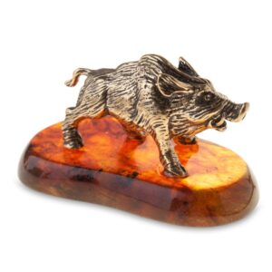 Статуэтка — кабан, янтарь, литье бронза