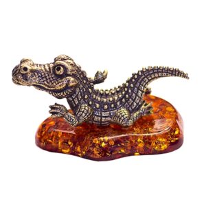 Сувенир «Крокодил» янтарь Литье бронза