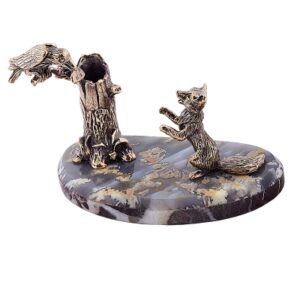 Фигурка «Ворона и лиса» из камней агат, мрамор, 125 мм