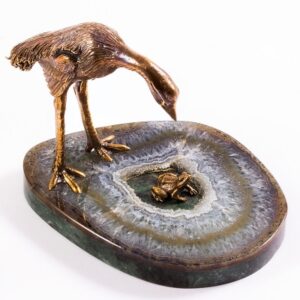 Фигурка «Цапля с лягушкой» из камней агат, мрамор, 8,5 см