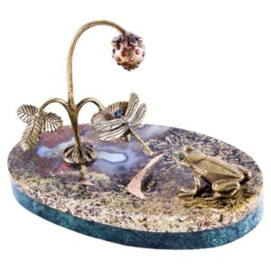 Фигурка «Лягушка со стрекозой» из камней агат, мрамор, 125 мм