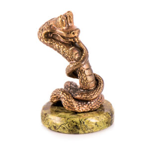 Фигурка из камня «Змея» Драгоценный камень змеевик Литье бронза