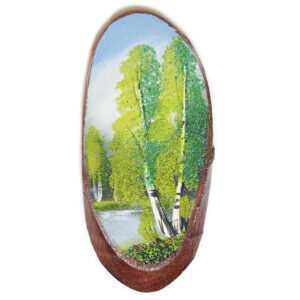 Срез дерева «Березы у воды», камни хризолит, малахит, сердолик, 300 мм