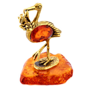 Фигурка «Аист с младенцем» янтарь Литье бронза