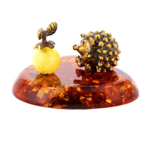 Фигурка «Ежик с яблоком» янтарь Литье бронза