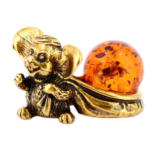 Фигурка «Мышь» янтарь Литье бронза