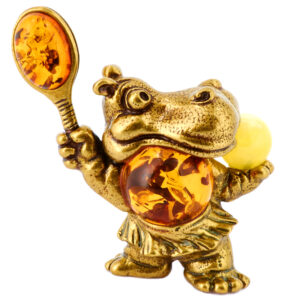 Фигурка «Бегемот теннисист» из янтаря