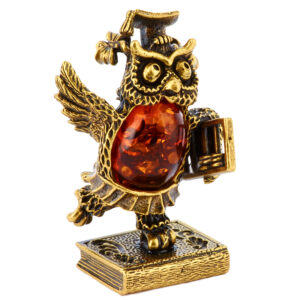 Фигурка «Сова» янтарь Литье бронза