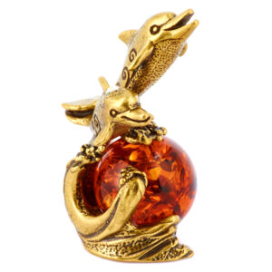 Фигурка «Дельфины» янтарь Литье бронза