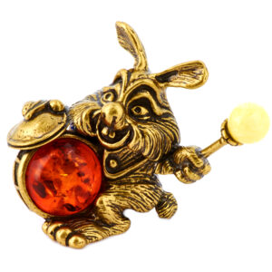 Фигурка «Заяц» янтарь Литье бронза