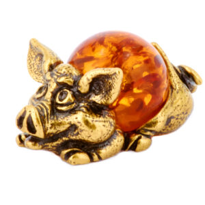 Фигурка «Хрюша» из янтаря Литье бронза