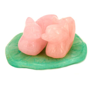 Фигурка из натурального камня «Утки на озере» Драгоценный камень нефрит, розовый кварц