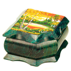 Шкатулка «Закат на озере», камень змеевик, 10 см