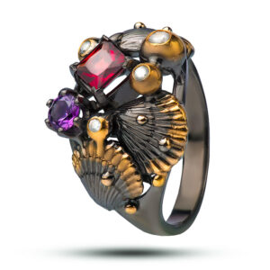 Кольцо «Афродита», камни аметист, гранат, фианит, размер 18,25
