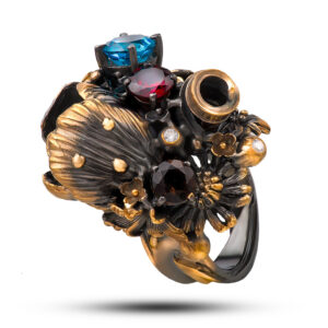 Кольцо «Цветочная феерия», камни топаз, гранат, раухтопаз, фианит, размер 16,5