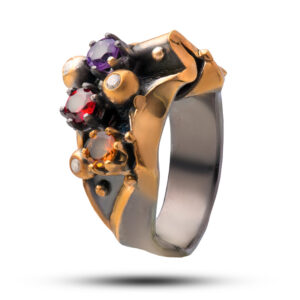 Кольцо «Дали», камни цитрин, гранат, аметист, фианит, размер 17,5