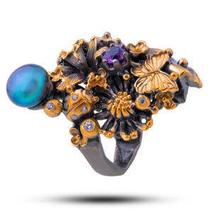 Кольцо «Летнее настроение», жемчуг, аметист, фианит, размер 15