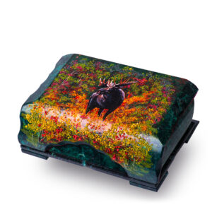 Шкатулка «Лось», камень змеевик, 24 см