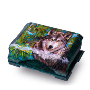 Шкатулка «Волк», камень змеевик, 24 см