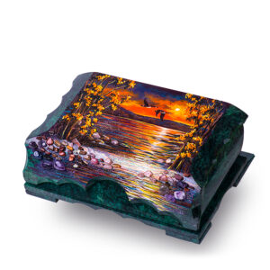 Шкатулка «Янтарное сияние», камень змеевик, 24 см