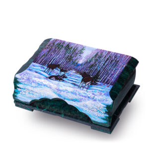 Шкатулка «Лоси», камень змеевик, 24 см