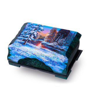 Шкатулка «Зимний лес», камень змеевик, 24 см