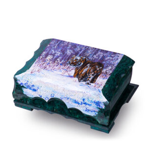 Шкатулка «Королевский тигр», камень змеевик, 24 см