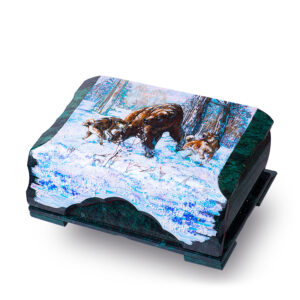 Шкатулка «Охота», камень змеевик, 24 см