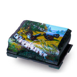 Шкатулка «Глухари», камень змеевик, 24 см