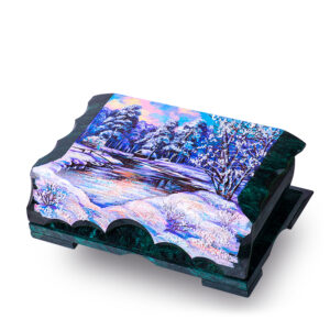 Шкатулка «Зимний пейзаж», камень змеевик, 24 см