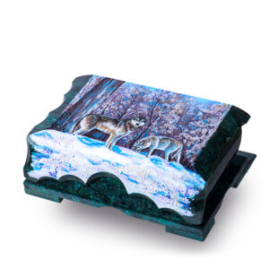 Шкатулка «Волки», камень змеевик, 24 см