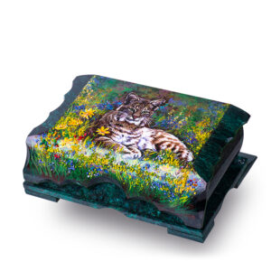 Шкатулка «Бенгальский кот», камень змеевик, 24 см