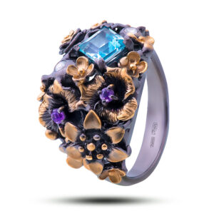 Кольцо «Нимфа», камни топаз, аметист, фианит, размер 17