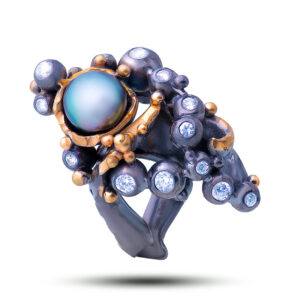 Кольцо «Пена», жемчуг, фианит, размер 17,75