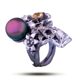 Кольцо «Ноктюрн», жемчуг, цитрин, фианит, размер 16,75