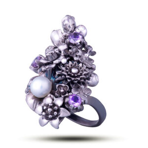 Кольцо «Рапсодия», жемчуг, аметист, фианит, размер 16,25
