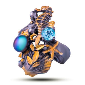 Кольцо «Морской конек», жемчуг, топаз, фианит, размер 15,75