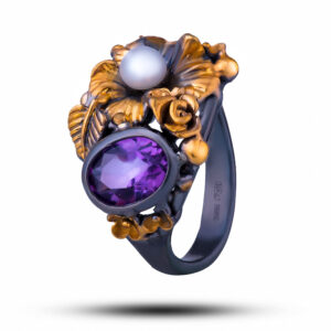 Кольцо «Медея», аметист, жемчуг, размер 17,75