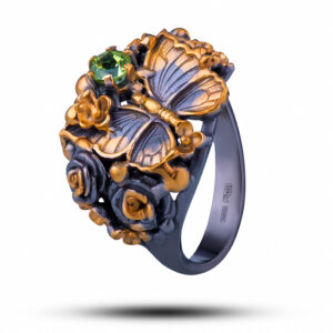 Кольцо «Мотылек», камень хризолит, размер 17,5