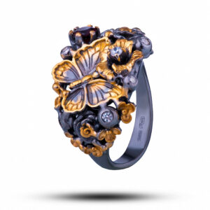 Кольцо «Мотылек», камни гранат, фианит, размер 17