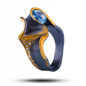 Кольцо «Волна», камни топаз, фианит, размер 16