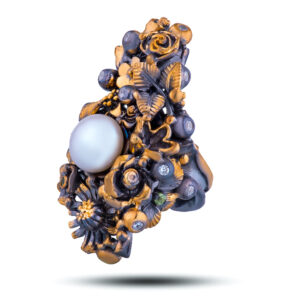 Кольцо «Цветущий сад», жемчуг, фианит, хризолит, размер 16,75