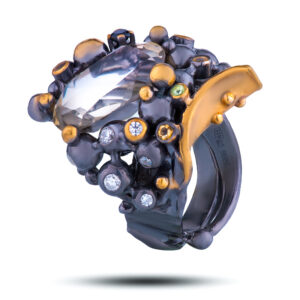 Кольцо «Метаморфозы», камни цитрин, хризолит, фианит, шпинель, размер 17,75