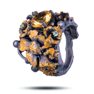 Кольцо «Жозефина», камни цитрин, хризолит, фианит, размер 16,75